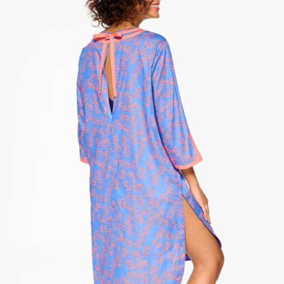 Talbots Tossed Shells Voile Caftan Cover-Up Oversized 100% Cotton Vacation Sz S - Picture 2 of 7